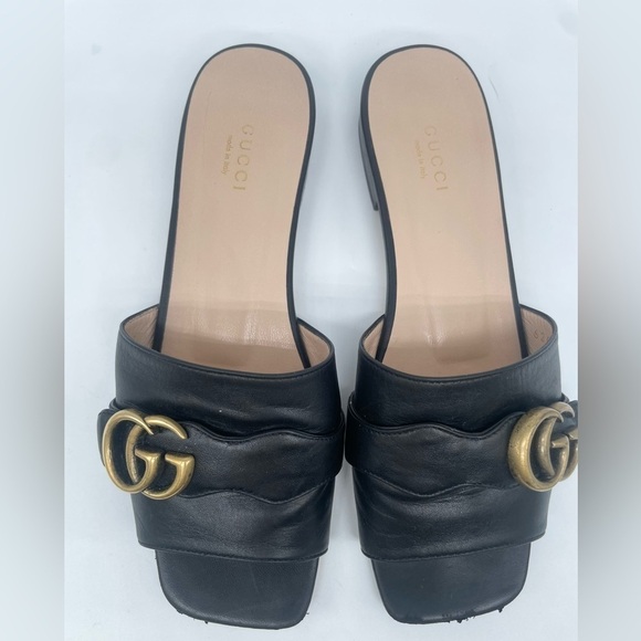 Gucci Black leather Marmont Double G Slide Sandals EU 37.5 US 7.5 - Picture 3 of 12